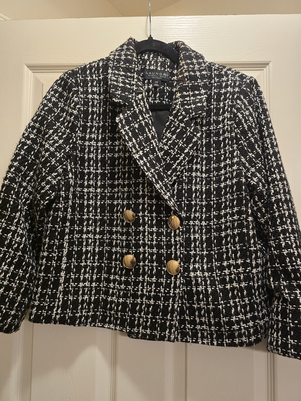 Laundry by Shelli Segal Black & White Tweed Double-Breasted Jacket